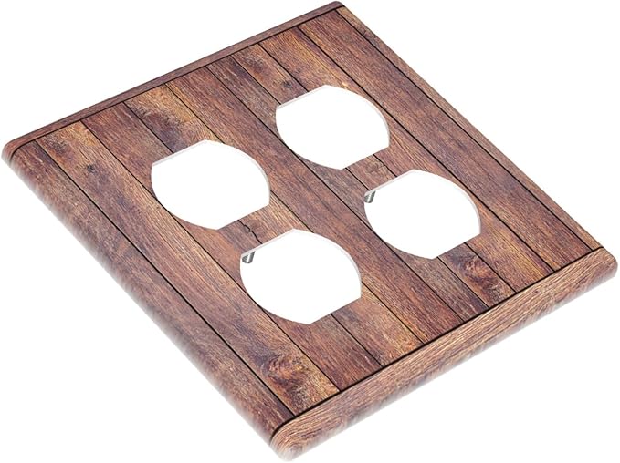 Decorative Outlet Covers with Wood Texture Rustic Vertical Planks Brown Design 2 Gang Wall Plate Double Duplex Receptacle Light Switch Cover Switch Plate Cover Vintage Kitchen/Bedroom Decor
