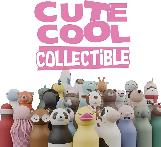 asobu Bestie Bottle Insulated Stainless Steel Water Bottle with Detachable Soft Animal Head Fun Drinking For Kids and Teens with Flexible Reusable Straw 16 Ounce