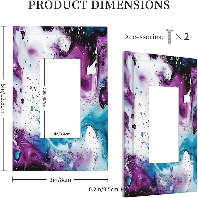 Decorative Outlet Covers Purple Blue Swirl Marble Tiles 1 Gang Single Rocker Light Switch Cover Plate Wall Plates Gfci Faceplate For Bed Room Living Room Decor