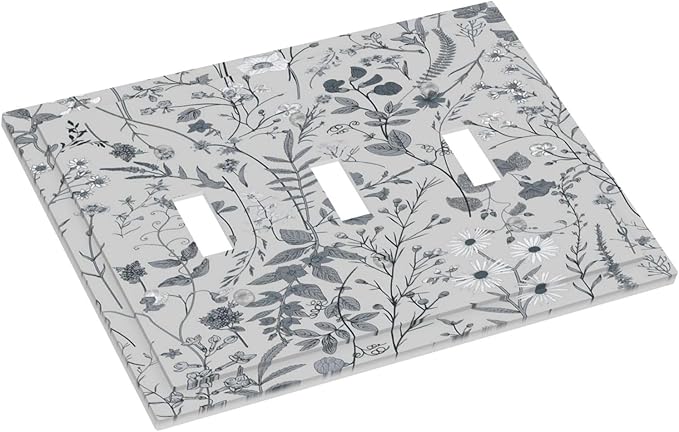 Boho Wild Flowers Farm Floral 3 Gang Light Switch Plate Decorative Triple Toggle Wall Plate Cover Electrical Faceplate Switchcovers for Bathroom Home Living Room Bedroom Art Panel Decor