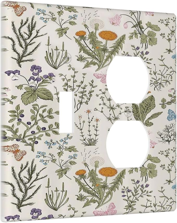 Outlet Covers Boho Floral Vintage Flowers Plants 2 Gang Decorative Switch Plates 1 Toggle Duplex Combo Light Switch Cover GFCI Electrical Wall Plates for Bathroom Bedroom Decor