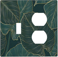 Gold Tropical Green Botanical Palm Leaves Wallplates 1 Toggle 1 Duplex Switch Plate Electrical GFCI Faceplate Decorative Light Switch Covers for Bedroom Living Room Decor