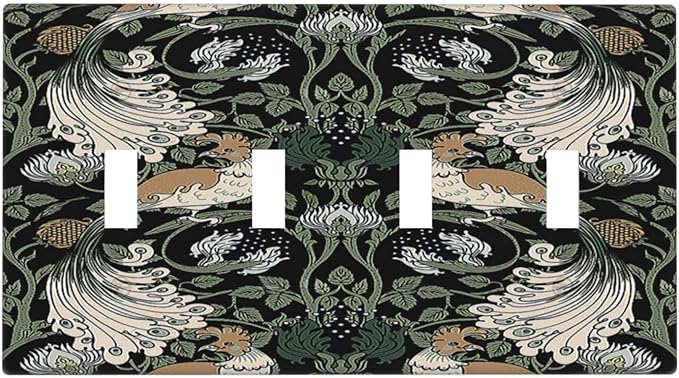 Light Switch Covers William Morris Vintage Floral Plants And Birds Quad Toggle 4 Gang Wall Plate Electrical Faceplate Decorative Switch Plates for Bedroom Home Decor