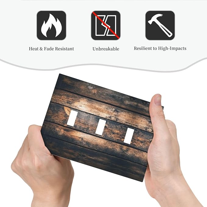 Decorative Switch Plates Brown Vintage Wooden Board Rustic Wood 3 Gang Wall Plate Triple Toggle Light Switch Cover Faceplate Electrical Wall Panels For Farmhouse Cabin Decor