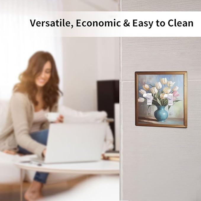 Decorative Art Light Switch Covers Tulips In Vase 2 Gang Double Toggle Wall Plate Decorative Switchcover Electrical Switchplate for Home Decor