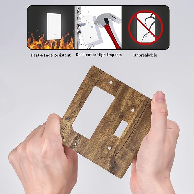 Rustic Brown Wood Distressed Wood Print Outlet Covers 1 Toggle 1 Rocker Combination Decorative Wall Plate Electrical Switch Plates Light Switch Cover Plate for Farmhouse Home Decor
