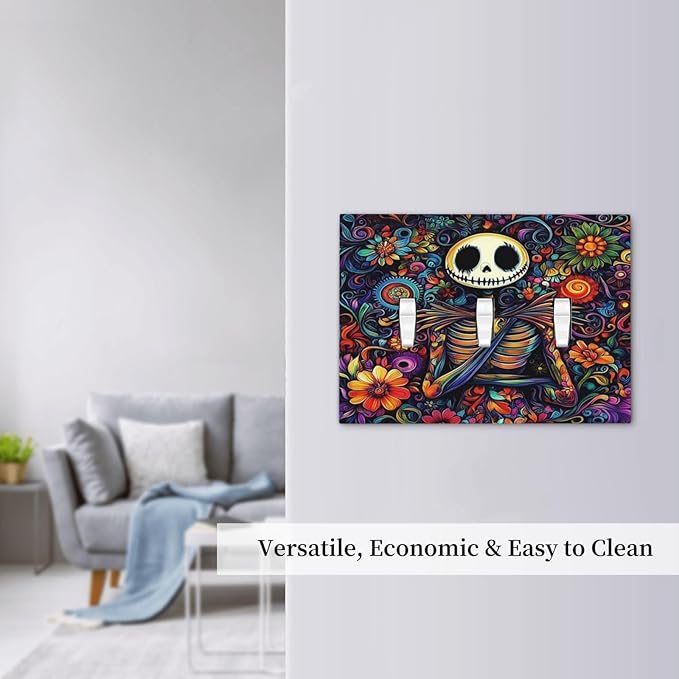 Decorative Switch Plates Colorful Flowers Abstract Skull 3 Gang Wall Plate Triple Toggle Light Switch Cover Faceplate Electrical Wall Panels For Home Living Room Decor