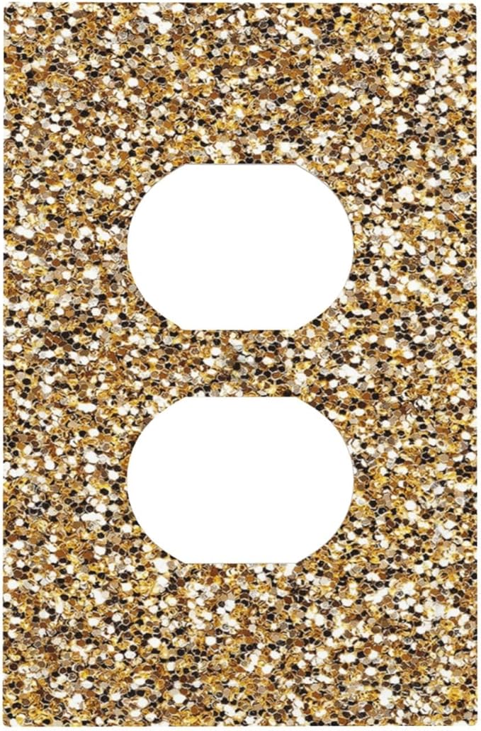 Outlet Covers Gold Glitter Sequins 1 Gang Duplex Light Switch Cover Plate Decorative Switch Plate Covers Electrical Socket Cover for Bedroom Cabin Decor
