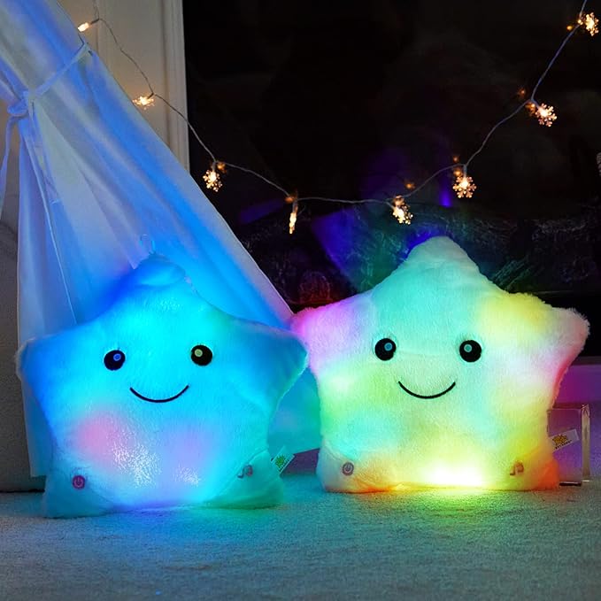 WEWILL 13'' Creative Twinkle Star Light up Night LED Plush Stuffed Animal Toys Birthday Valentines for Toddlers Girls(Blue)