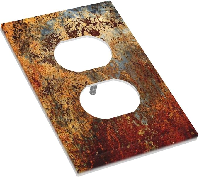 Shabby Old Aged Rust Rusty Tumbled Antique Brass Patina Copper Metal 1 Gang Electrical Device Duplex Receptacle Light Switch Outlet Cover Wall Plate Electric Plug Socket Cover Decorative Switchplate