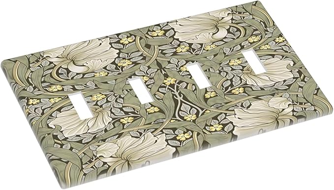 William Morris Pimpernel Flowers Plant Floral Light Switch Covers Quad Toggle Electrical Faceplate 4 Gang Wall Plate Decorative Switch Plates Cover for Farmhouse Living Room Decor