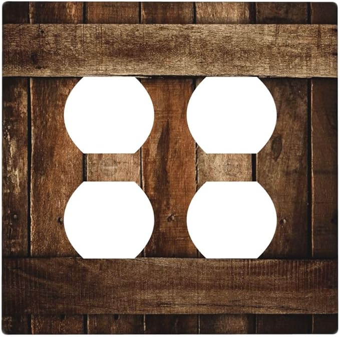 Brown Wooden Barn Door Old Wood Print Outlet Covers 2 Gang Double Duplex Decorative Light Switch Covers Electrical Wallplates Socket Faceplate for Farmhouse Home Decor