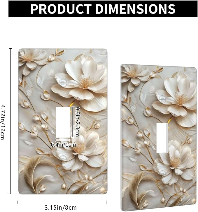 Decorative Art Light Switch Covers Elegant White and Gold Florals Single Toggle Wall Plate Decorative Switchcover Electrical Switchplate for Home Decor