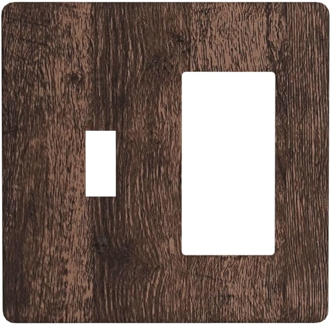 Light Switch Cover Plate Rustic Brown Wood Plank Retro Wooden Board 2 Gang Toggle Rocker Combo Wall Plates Decorative Switch Plates and Outlet Covers Socket Cover for Farmhouse Home Decor