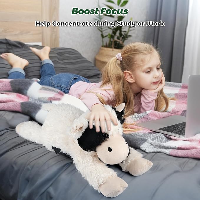 Bobbie & Laxi 24" & 4.5lbs Cow Stuffed Animal, Sitting & Laying Weighted Stuffed Animals, Cuddly & Soft Weighted Cow Plush for Adults & Kids, Cow Gifts for Christmas & Valentine’s Day
