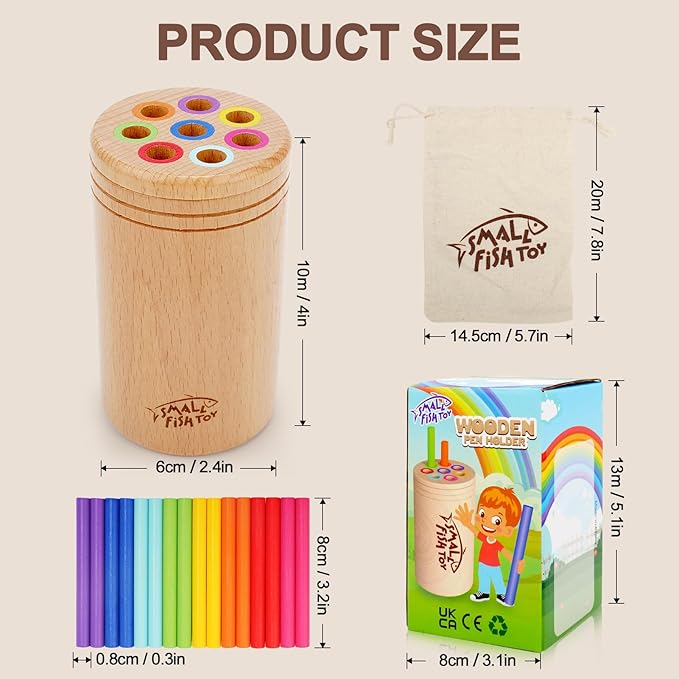 SMALL FISH Montessori Toys for 1-3 Year Old: Wooden Learning Color Sorting Toys for Toddlers Age 1 2 3, Fine Motor Developmental Sensory Travel Toys, Busy Board 18 Month Old Baby Gifts Boys Girls