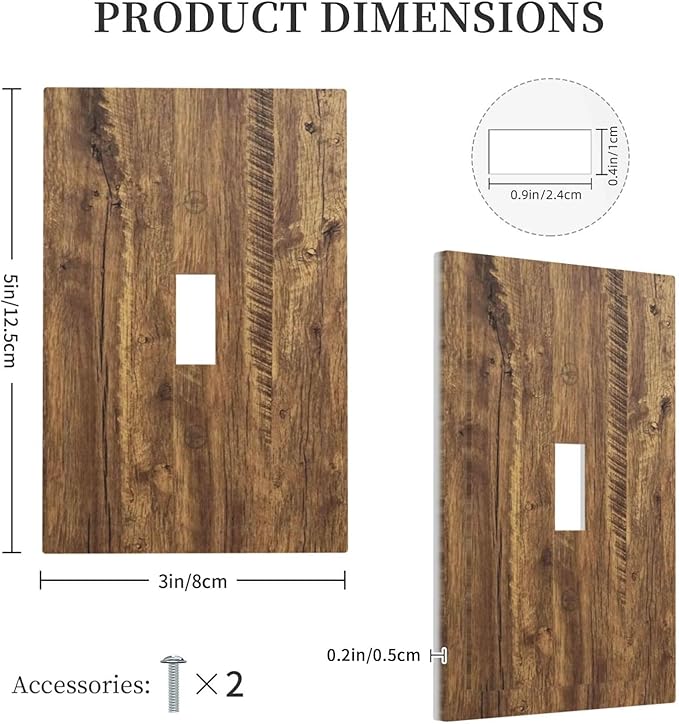 Rustic Brown Wood Distressed Wood Print Decorative Light Switch Cover 1 Gang Single Toggle Device Electrical Faceplate Switchplates Decorator Outlet Wall Plate for Farmhouse Home Decor