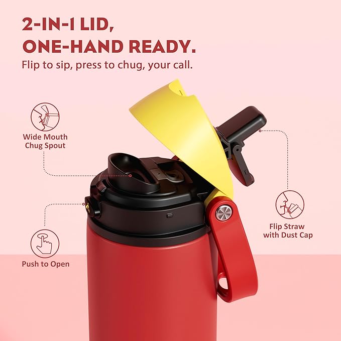 POWCAN 18 oz Travel Water Bottle: 2-in-1 Push-Button Spout & Quick-Flip Straw, Leakproof, Cold 24Hrs, Fits Car Cup Holder, Stainless Steel Cup for Sports, School, Commute, Camping (Mouse's Mischief)