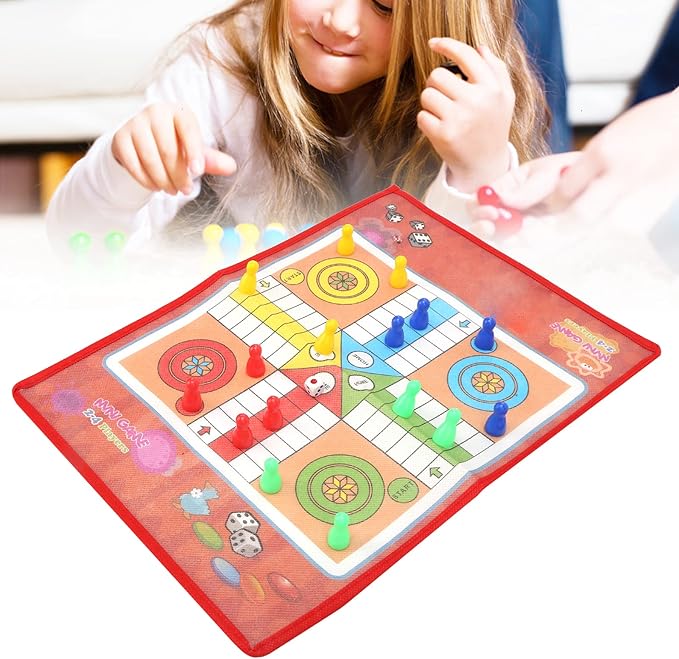 Snake and Ladder Flying Chess Set 2 in 1 Portable Family Board Game Non Woven Fabric Lightweight Durable Plastic Pieces Colorful Board for Kids Adults Indoor Outdoor Fun