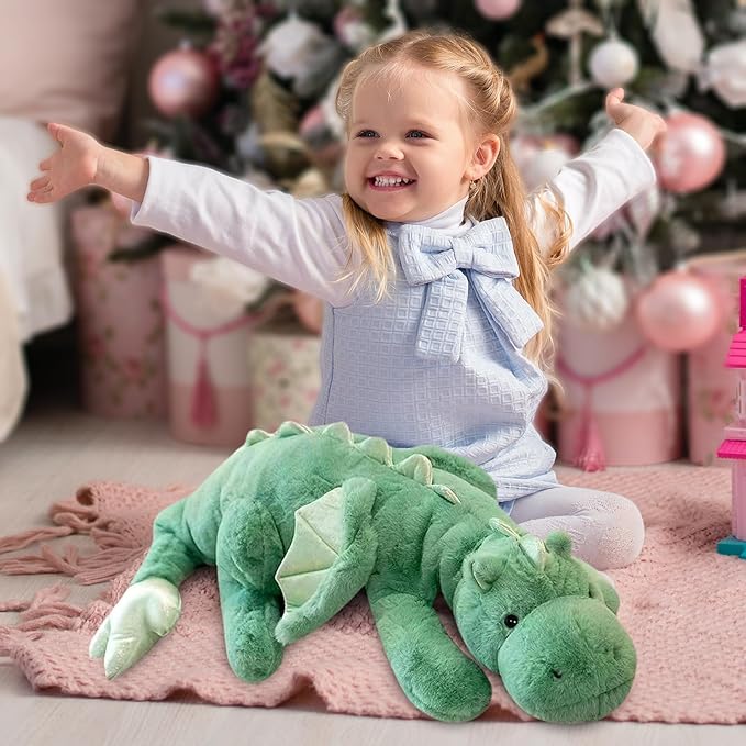 Pterosaur Stuffed Animal with Wings - Cute Soft Dinosaurs Plush Toys Little Flying Dragon Plushies Pillow Doll Christmas Birthday Gifts for Kids Boys Girls (Green,35.43inch/90cm)