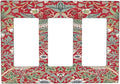 William Morris Strawberry Thief Botanical Red Green 3 Gang Rocker Light Switch Covers Triple Outlet Wall Plate Decorative Switchplate Cover Faceplate GFCI for Country Bathroom Bedroom Kitchen Decor