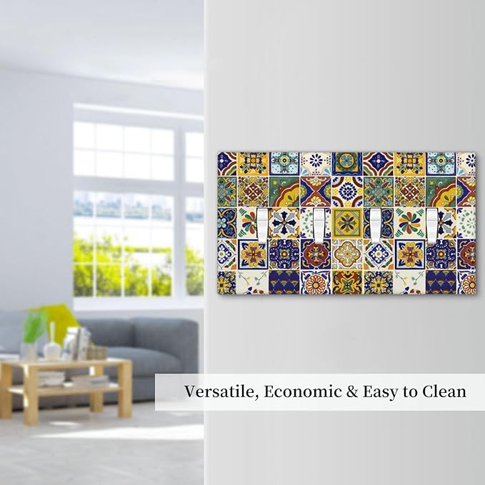 Yellow Mexican Moroccan Sun Tile Decorative 4 Gang Quad Toggle Light Switch Cover Electric Large Size Quadruple Faceplate Decorative Switch Face Wallplate