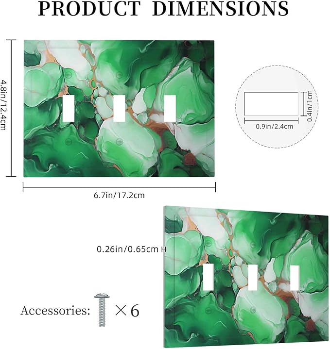 Decorative Light Switch Cover Plate Abstract Luxury Emeralds Green Gold MarbleTextures 3 Gang Wall Plate Oversized Triple Toggle Switch Cover Plate Jumbo Electrical Face Plate
