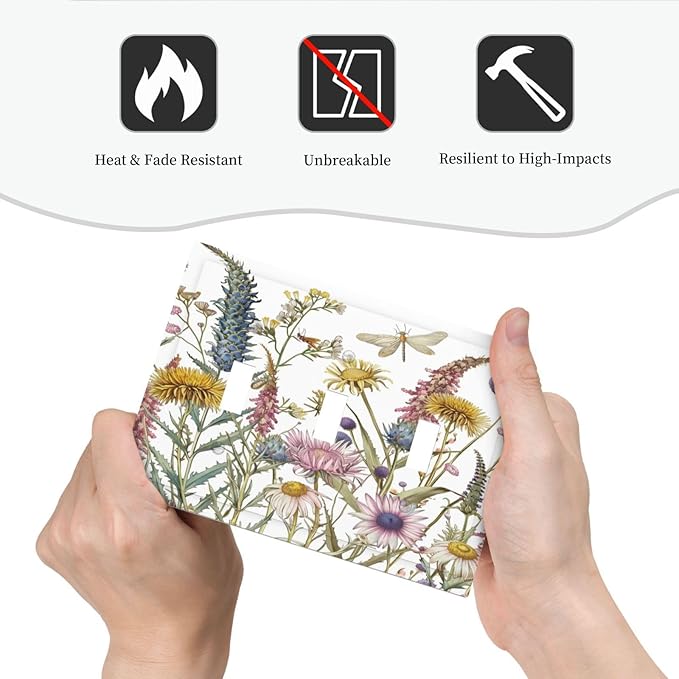 Light Switch Cover Plate Botanical Wildflowers Dragonfly Colorful Floral 3 Gang Triple Toggle Decorative Switch Plates Wall Plates Electrical Switchplate Faceplate for Bathroom Bedroom Decor