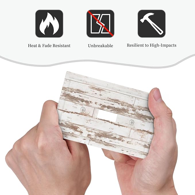 Rustic Cabin Barn White Wooden Brown Farmhouse 1 Gang Light Switch Plate Decorative Single Toggle Wall Plate Cover Electrical Switchplate Faceplate For Country Vintage Bedroom Room Decorate