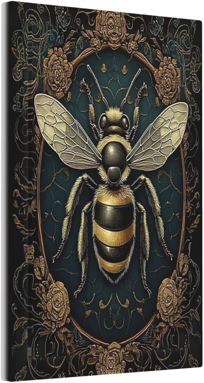 Light Switch Cover Plate Mid Century Bee Dark Floral 1 Gang No Device Blank Electrical Wall Plates Faceplate Decorative Switch Plate For Home Office Decor