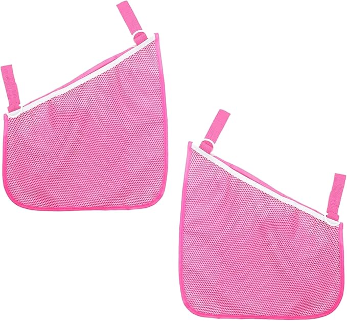 2 Pack Side Sling Cargo Stroller Net, Universal Stroller Organizer Bag, Non-Slip and Adjustable Straps Storage Mesh Cargo Net for Stroller Storage (Pink)