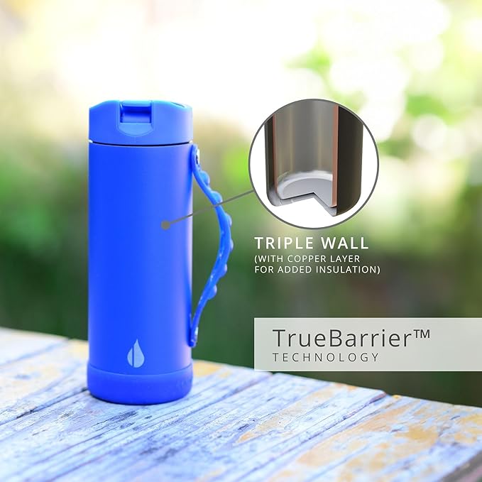Elemental Iconic Kids Water Bottle for School - 100% Leak-Proof Insulated Water Bottles with Straw Lid & Pop-It Handle for Boys & Girls - Triple-Wall Insulated & BPA-Free, 14oz – Royal Blue