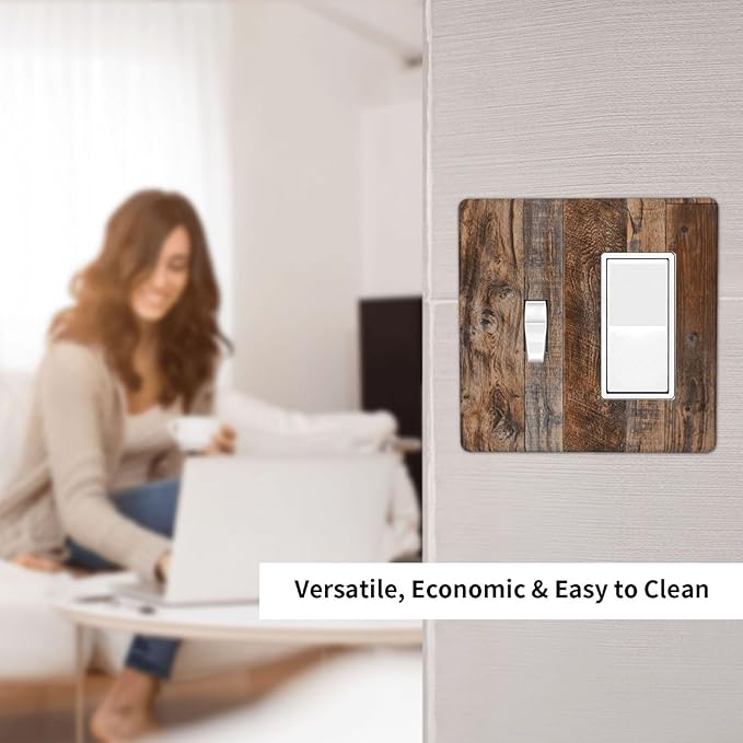 Vintage Board Rustic Brown Wood Texture Outlet Covers 1 Toggle 1 Rocker Combination Decorative Wall Plate Electrical Switch Plates Light Switch Cover Plate for Farmhouse Home Decor