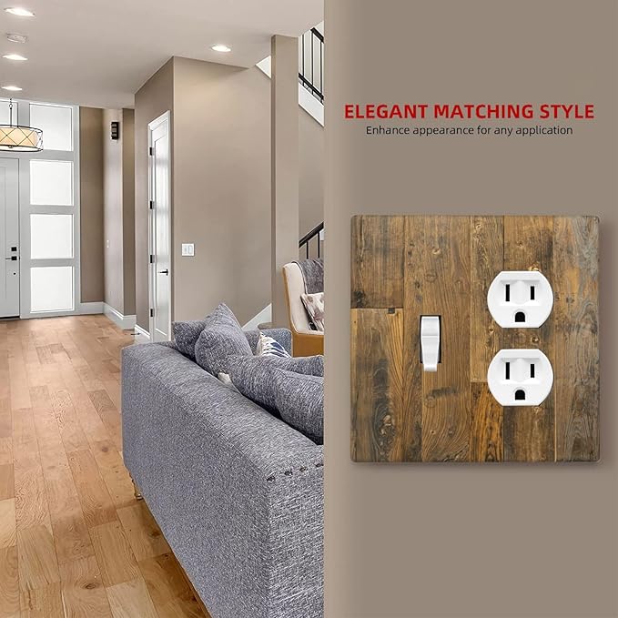 Brown Wood Vintage Rustic Old Board Wallplates 1 Toggle 1 Duplex Switch Plate Electrical GFCI Faceplate Decorative Light Switch Covers for Farmhouse Home Decor