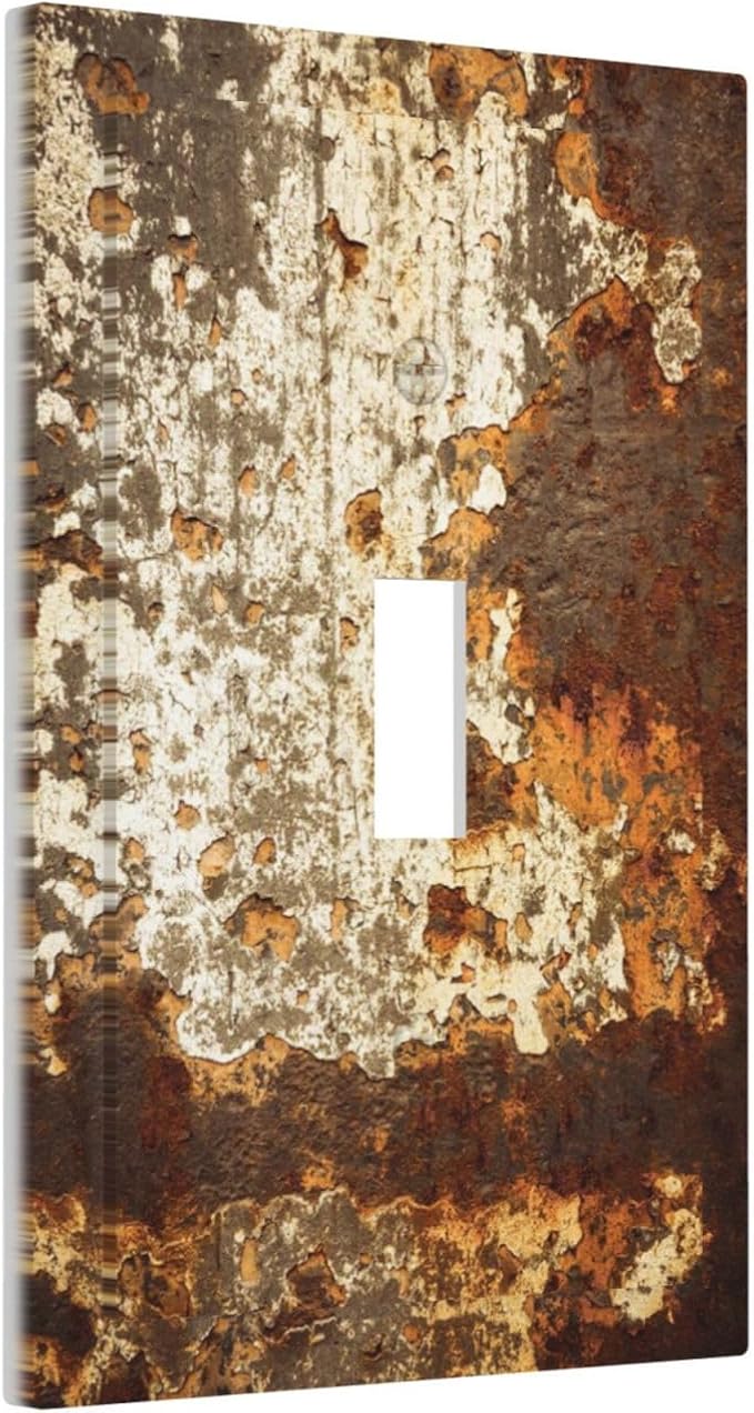 Decorative Light Switch Cover Vintage Metal Rust Texture Peeling Paint 1 Gang Single Toggle Device Electrical Faceplate Switchplates Decorator Outlet Wall Plate For Farmhouse Cabin Decor