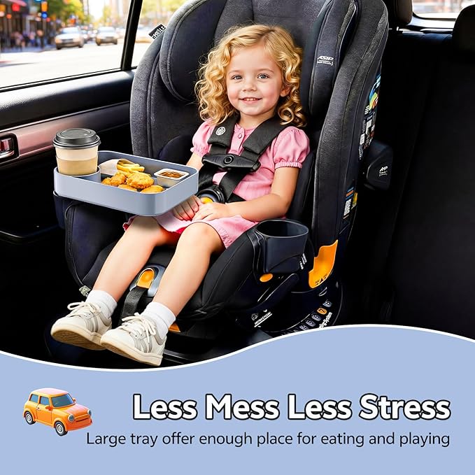 Car Seat Snack Tray for Kids Toddler Travel,Cup Holder Expander for Car,Toddler Travel & Road Trip Accessory for Mess-Free Snacking in The Car (Gray)