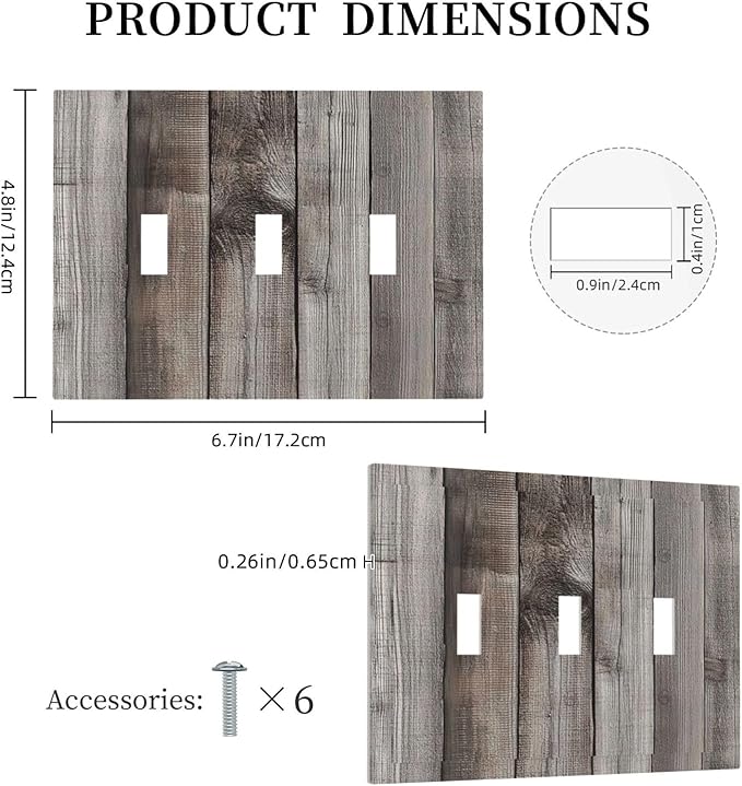 Decorative Switch Plates Vintage Brown Gray Wood Texture 3 Gang Wall Plate Triple Toggle Light Switch Cover Faceplate Electrical Wall Panels For Farmhouse Cabin Decor