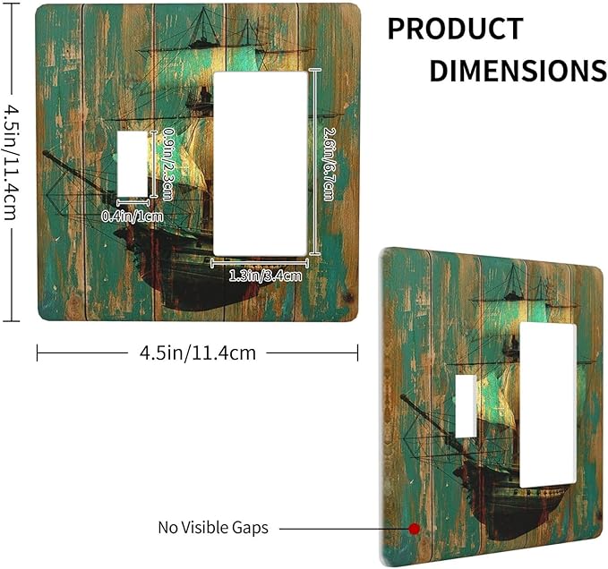 Outlet Covers Rustic Green Wood Grain Sailboat 1 Toggle 1 Rocker Combination Decorative Wall Plate Light Switch Cover Plate Electrical Switch Plates for Farmhouse Bedroom Decor