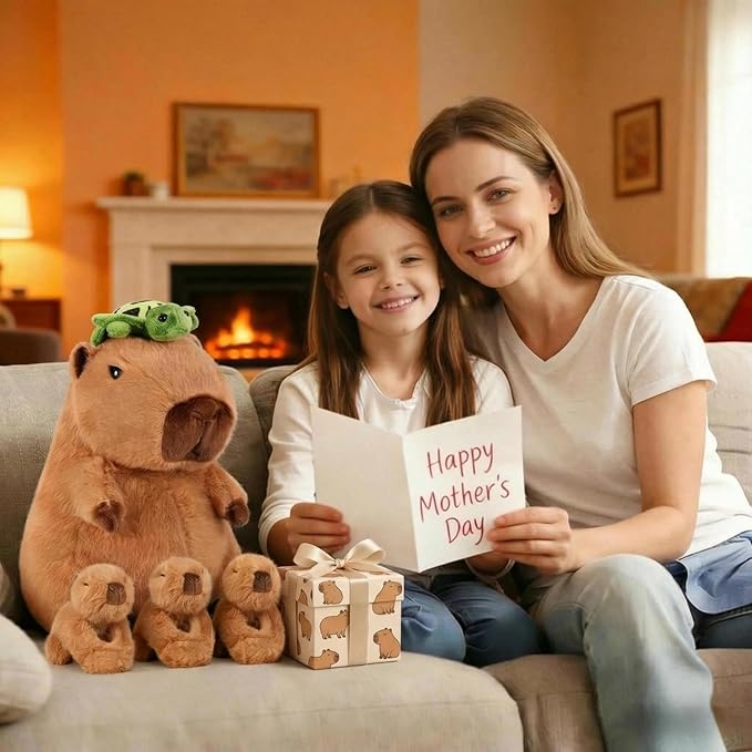 Youthfuljive 5 in 1 Capybara Plush Set 12.8" Mommy Capybara Stuffed Animal with Babies Inside, Stuffed Capybara Plush with 3 Baby Capibaras Peluches Capybara Pillow Plushies Toys for Kids Birthday