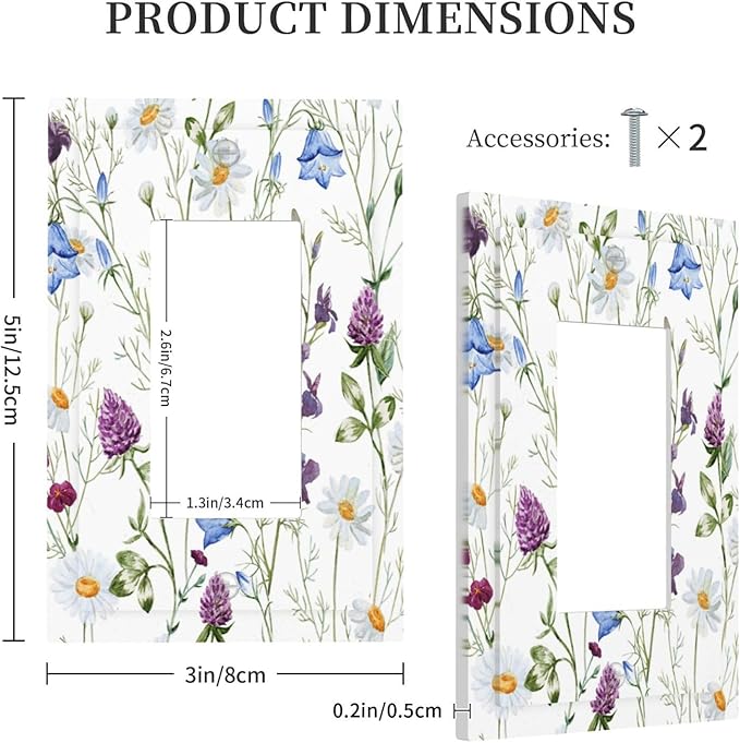 Floral Boho Multicolor Flower Plant Leaves Decorative Outlet Covers 1 Gang Single Rocker Light Switch Cover Plate Wall Plates GFCI Faceplate for Bedroom Living Room Decor