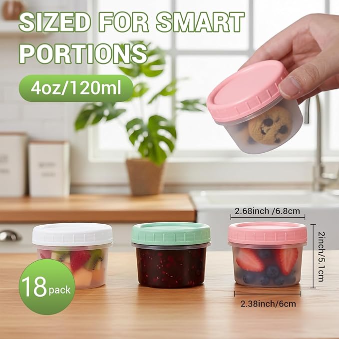 ASEVAT 18 Pack 4 oz Food Storage Containers with Twist Lids – Leakproof BPA-Free Soup Containers, Microwave/Dishwasher Safe Freezer Containers for Meal Prep, Leftovers & Takeout