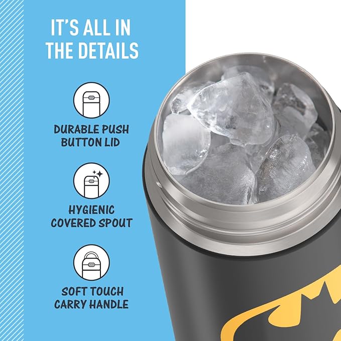 THERMOS FUNTAINER 16 Ounce Stainless Steel Vacuum Insulated Bottle with Wide Spout Lid, BATMAN