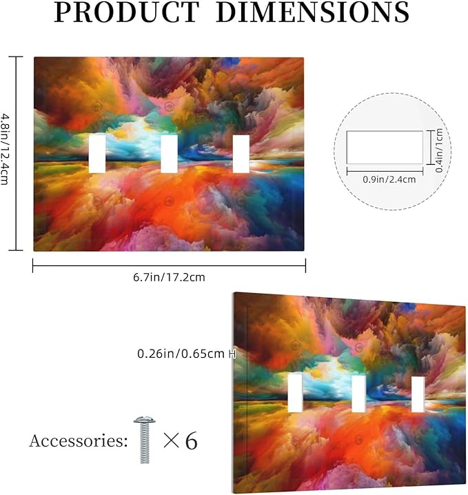 Light Switch Cover Plate Iridescent Abstract Colorful Clouds 3 Gang Triple Toggle Decorative Switch Plates Rainbow Outlet Covers Electrical Wall Plates for Bathroom Home Decor