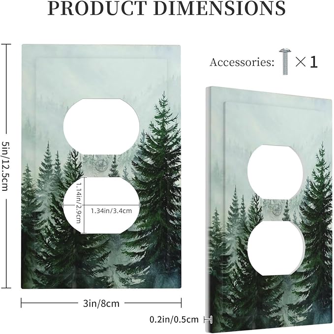 Forest Pinetrees Misty Landscape Nature Outlet Covers 1 Gang Duplex Electrical Receptacle Faceplate Light Switch Cover Wall Plate Decorative Switch Plates for Bedroom Farmhouse Decor