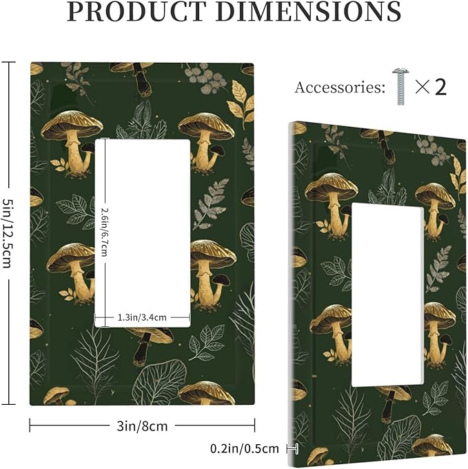 Decorative Outlet Covers Cute Gold Mushtroom Green Plant Leaf 1 Gang Rocker Light Switch Cover Plate Single Wall Plates for Electrical Outlets Switch Plate Covers Faceplate for Home Decor