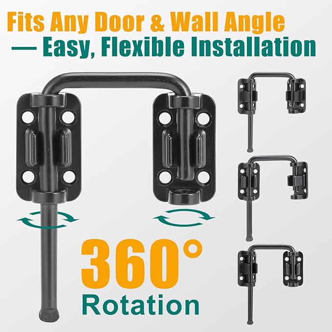 HBL' Sliding Glass Door Lock, Patio Sliding Door Child Lock & Loop Latch – Flexible for Uneven Doors, 2-3/8" Hardened Steel, Extra Home Security, Silver, 4 Pack