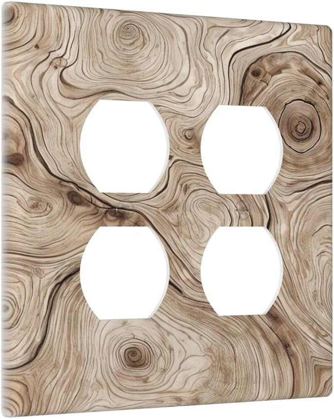 Tree Annual Rings Burl Texture Brown Wood Grain Print Outlet Covers 2 Gang Double Duplex Decorative Light Switch Covers Electrical Wallplates Socket Faceplate for Farmhouse Bedroom Decor