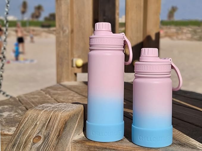 CHILLOUT LIFE 17 oz Kids Insulated Water Bottle for School with Leakproof Spout Lid and Cute Waterproof Stickers, Personalized Stainless Steel Thermos Flask Metal Water Bottle for Girls & Boys