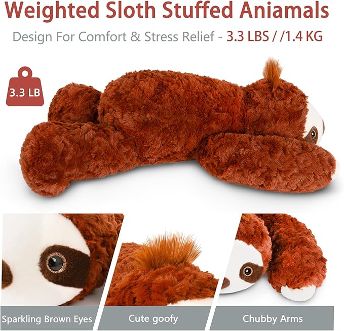 Niuniu Daddy 20" | 3.3 Pound Weighted Sloth Stuffed Animals, Big Fluffy Sloth Weighted Lap Animals Plush, Cute Weighted Stuffed Toy as Present for Adults & Kids & Baby for Christmas Birthday Holidays