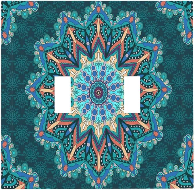 Light Switch Cover Boho Hippie Colorful Mandala 2 Gang Wall Plate Double Light Switch Plate Toggle Decorative Outlet Covers Electrical Switchplate for Bathroom Home Decor